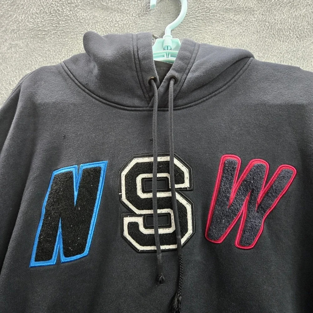 Nike Men Hoodie S Black NWS Embroidery Graphic Print Fleece READ